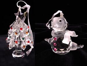 TWO 2003 Home for Holidays Crystal Christmas Ornaments Tree Snowman Full Lead 2